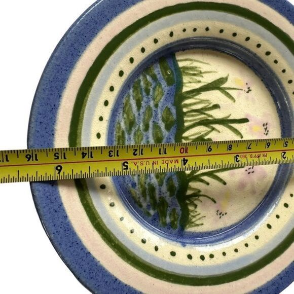 Agape Pottery Plate Hand Painted Small Plate Signed 6.5” Blue Yellow Nature - Picture 4 of 4